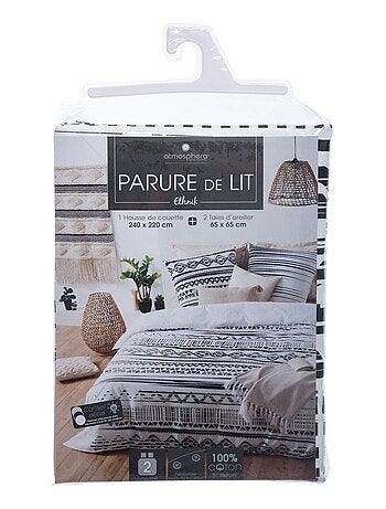 Parure de lit 2 places 100% coton à motifs ETHNIK