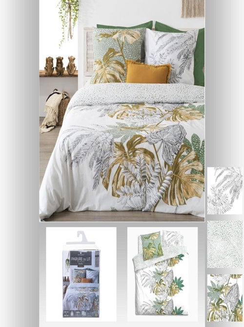 Parure de lit 2 places 100% coton à motifs MONSTERA - Kiabi