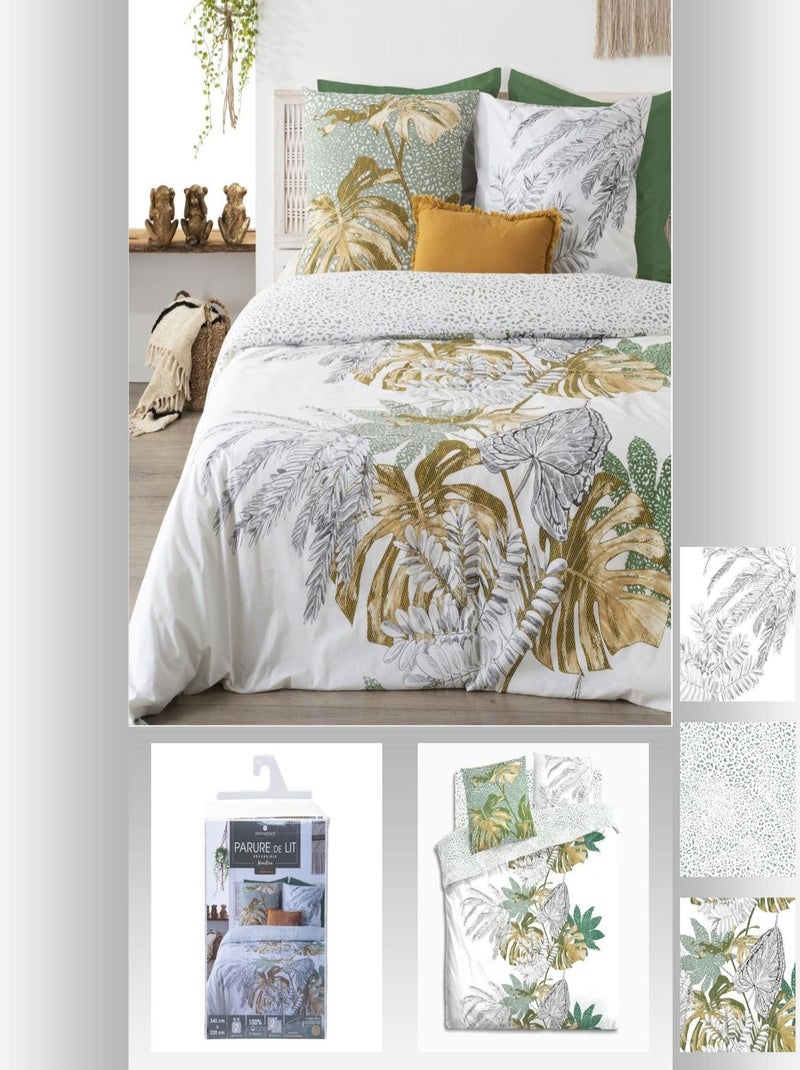 Parure de lit 2 places 100% coton à motifs MONSTERA Vert - Kiabi