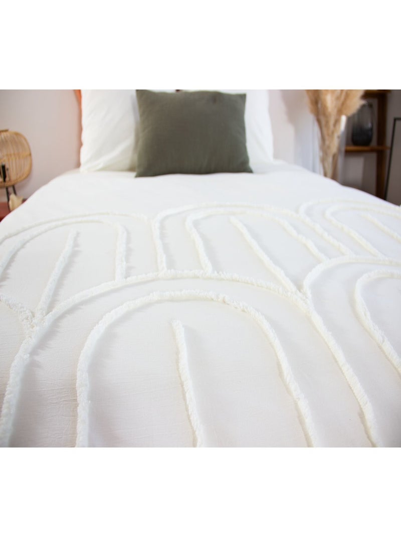 Parure de lit 2 places 100% coton lavé finition tufté style bohème chic Blanc - Kiabi