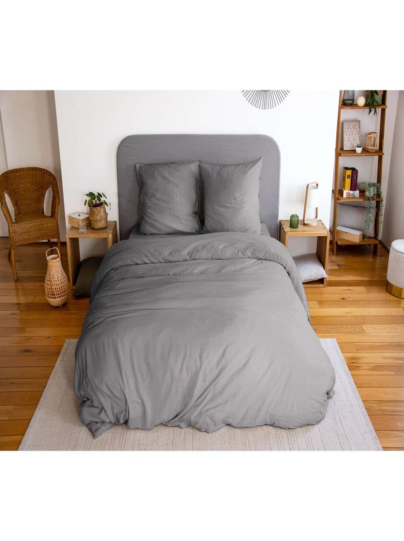 Parure de lit 2 places 100% microfibre lavée grande taille Gris foncé - Kiabi