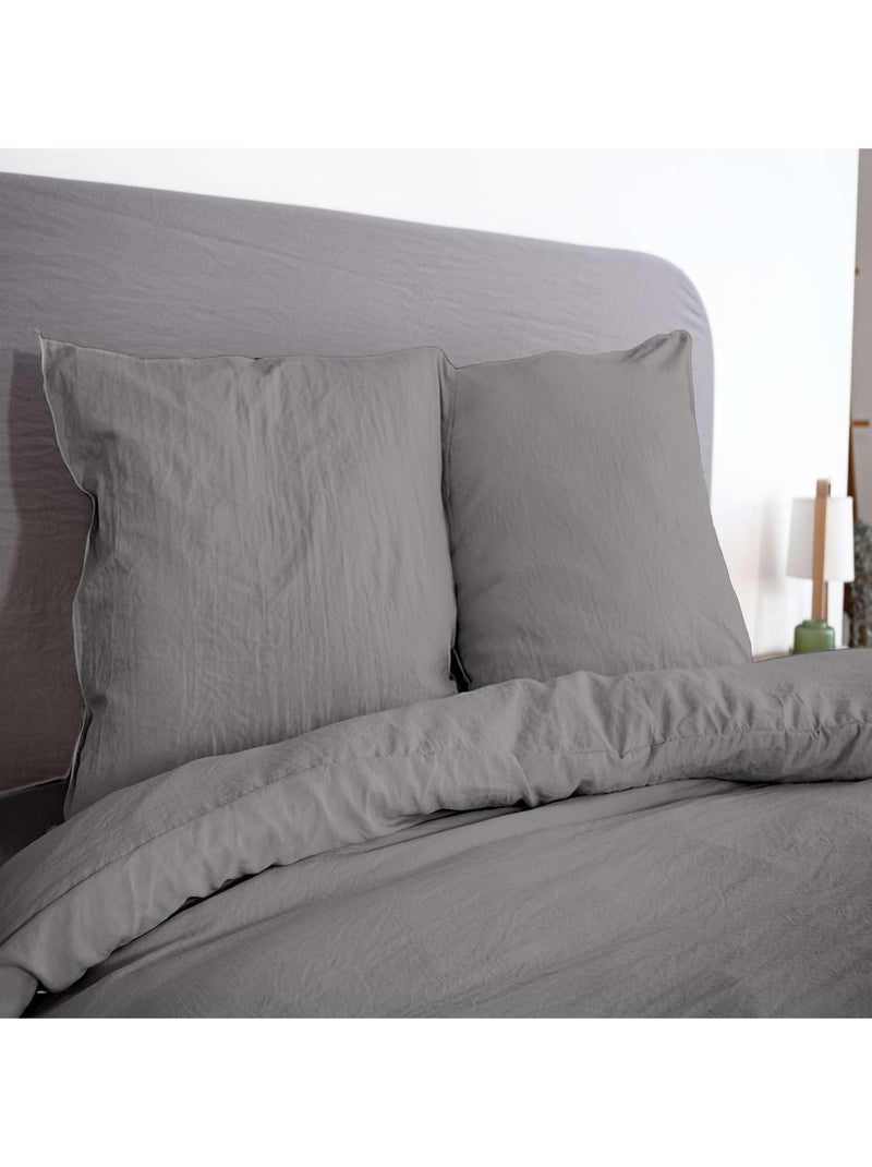 Parure de lit 2 places 100% microfibre lavée grande taille Gris foncé - Kiabi