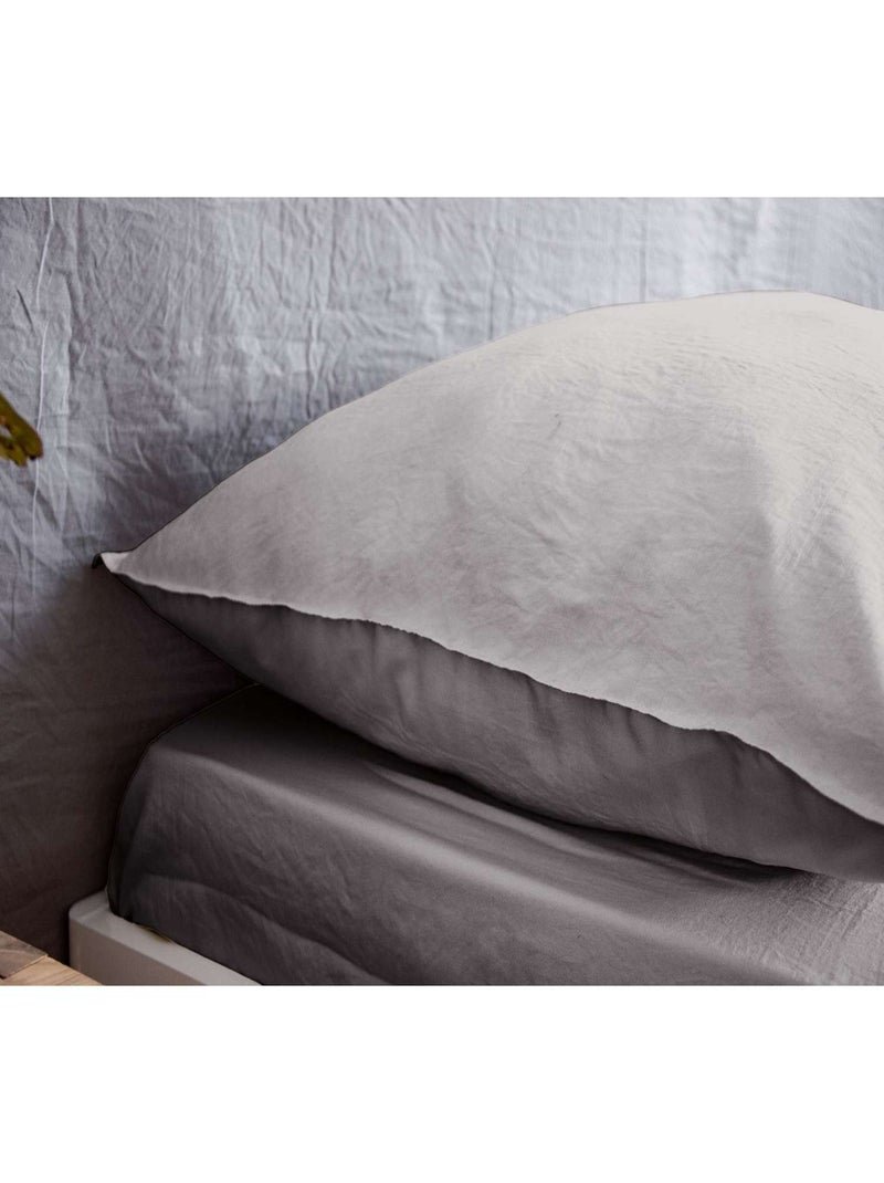 Parure de lit 2 places 100% microfibre lavée grande taille Gris foncé - Kiabi