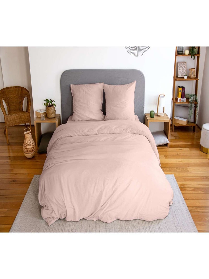 Parure de lit 2 places 100% microfibre lavée grande taille Rose - Kiabi