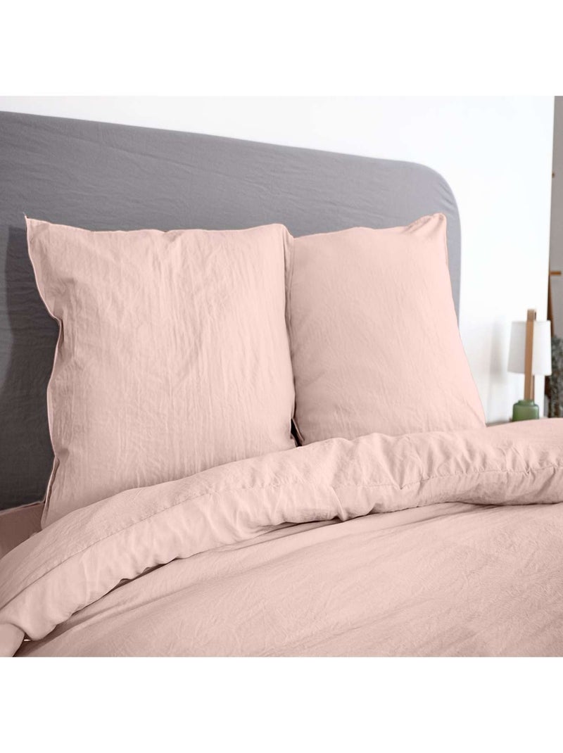 Parure de lit 2 places 100% microfibre lavée Rose - Kiabi