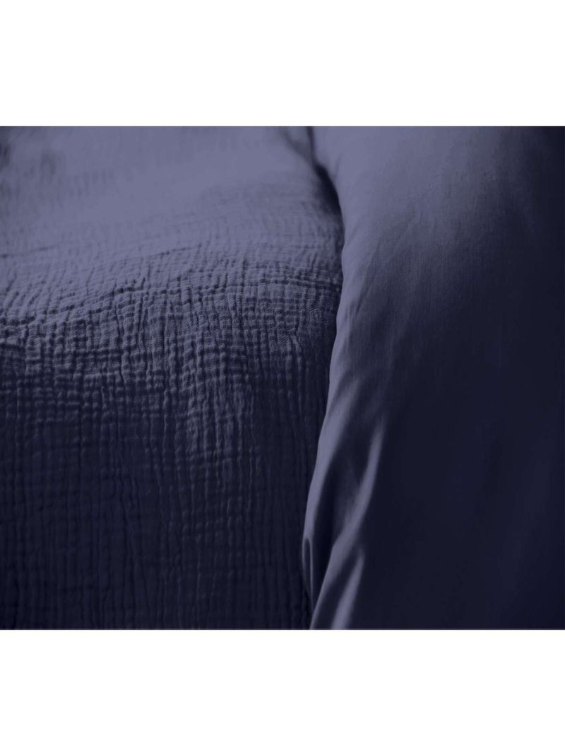 Parure de lit 2 places en double gaze de coton grande taille Bleu foncé - Kiabi