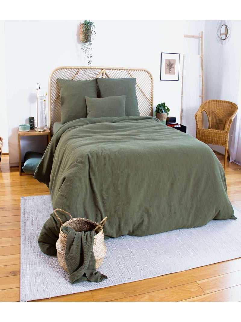 Parure de lit 2 places en double gaze de coton grande taille Kaki - Kiabi