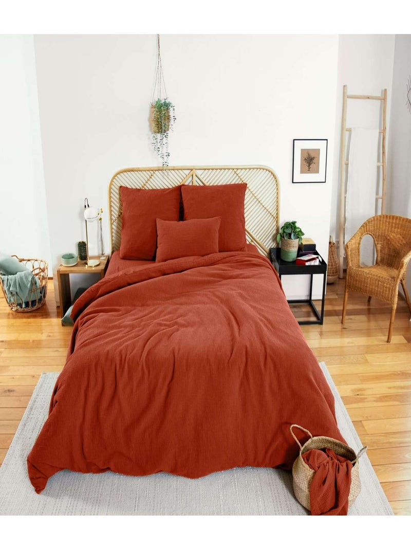 Parure de lit 2 places en double gaze de coton grande taille Rouge - Kiabi