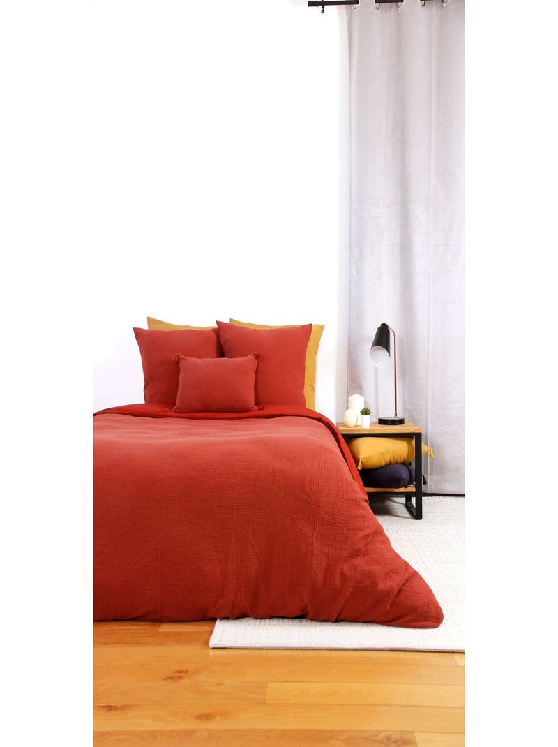 Parure de lit 2 places en double gaze de coton grande taille Rouge - Kiabi