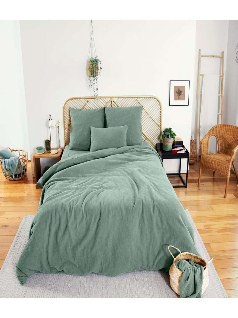 Parure de lit 2 places en double gaze de coton grande taille Vert jade - Kiabi