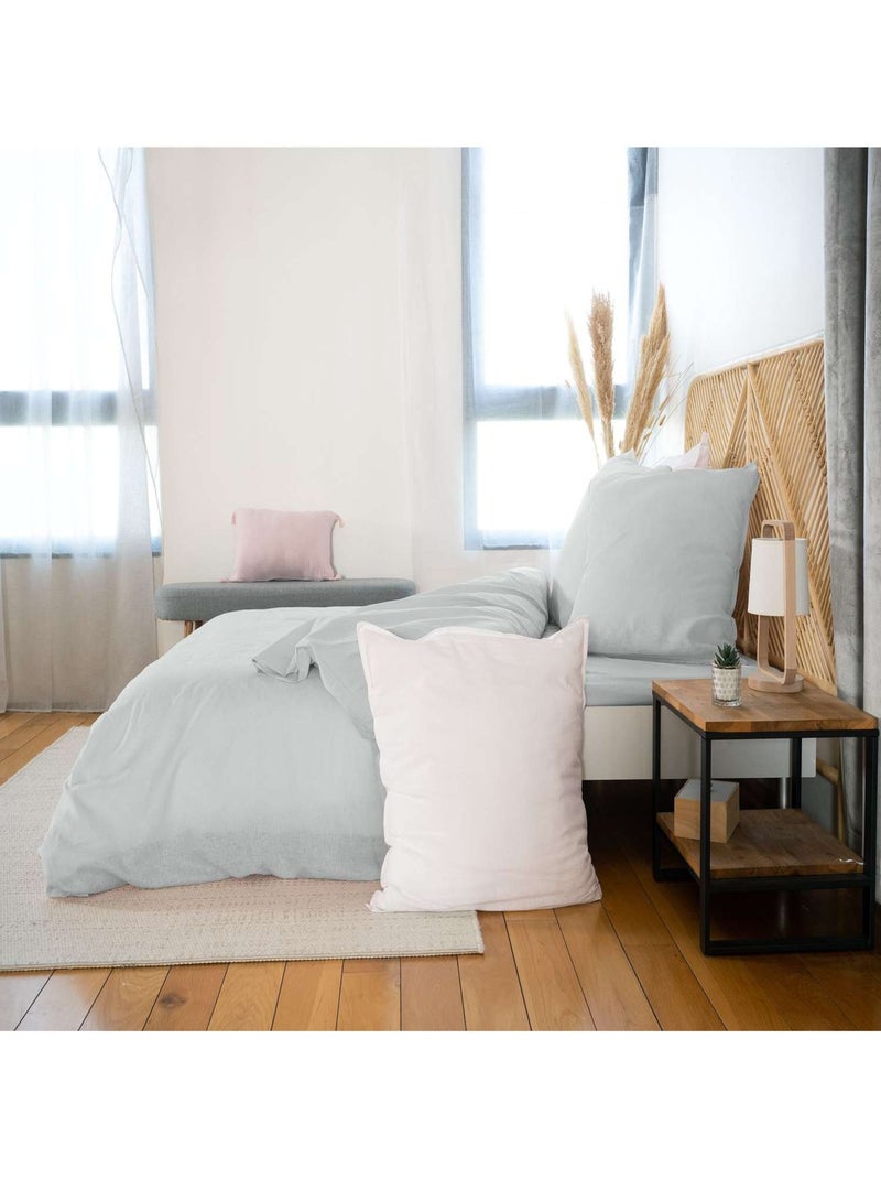 Parure de lit 2 places en lin et coton grande taille Gris - Kiabi
