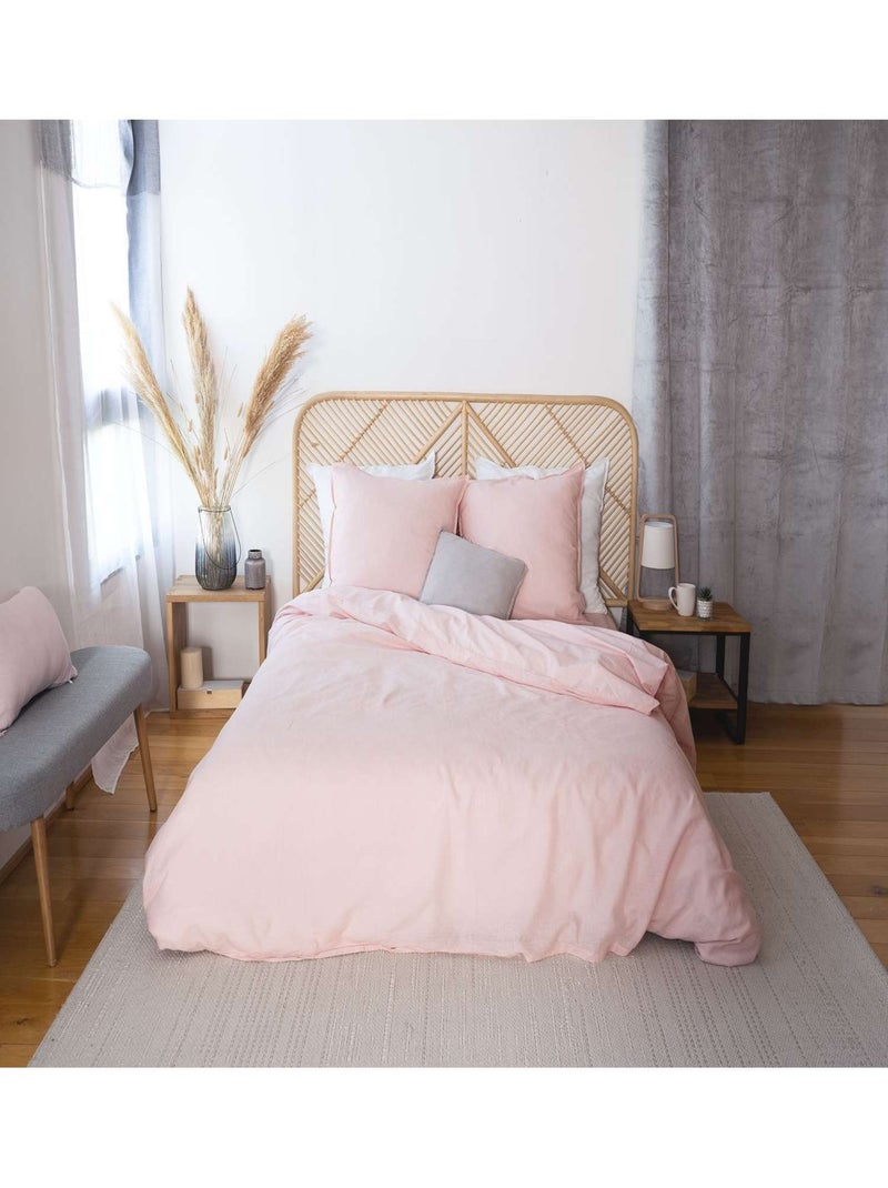 Parure de lit 2 places en lin et coton Rose - Kiabi