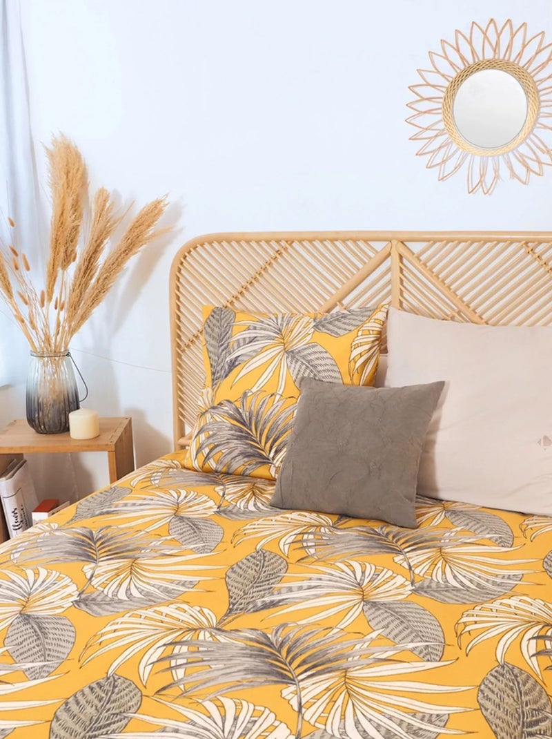 Parure de lit 2 places en microfibre motif tropical ADELANTO Jaune - Kiabi