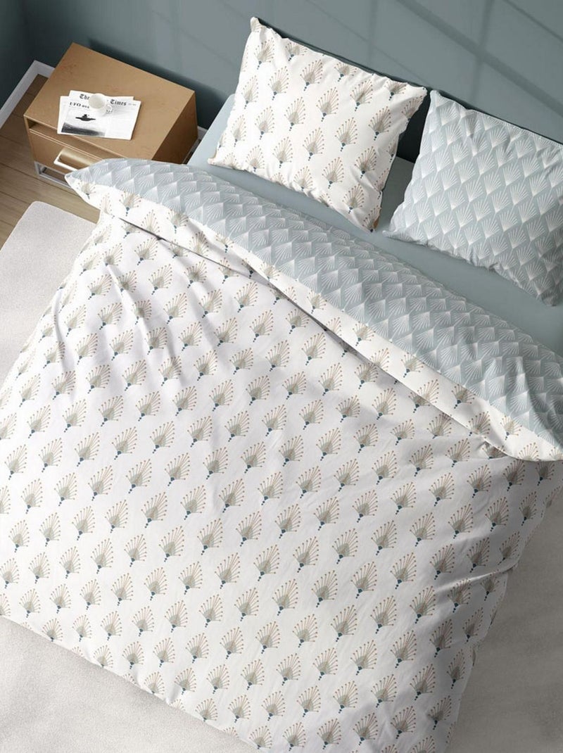 Parure de lit 2 places en microfibre motifs plumes AMADOR Bleu - Kiabi