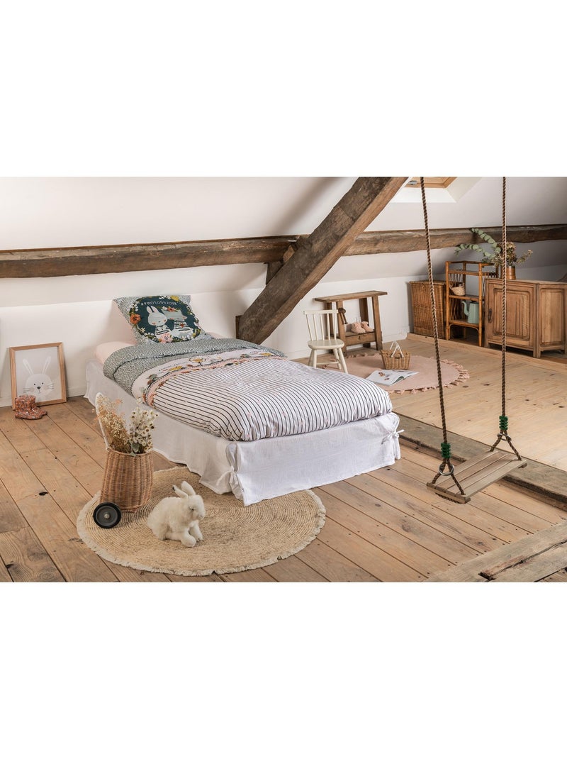 Parure de Lit + 2 Taies d'Oreiller – coton 57 fils Jardinage Blanc - Kiabi