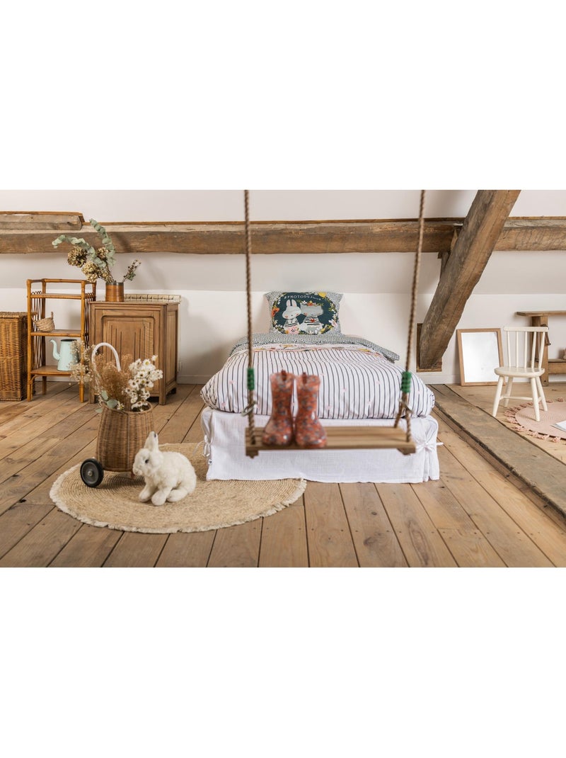 Parure de Lit + 2 Taies d'Oreiller – coton 57 fils Jardinage Blanc - Kiabi