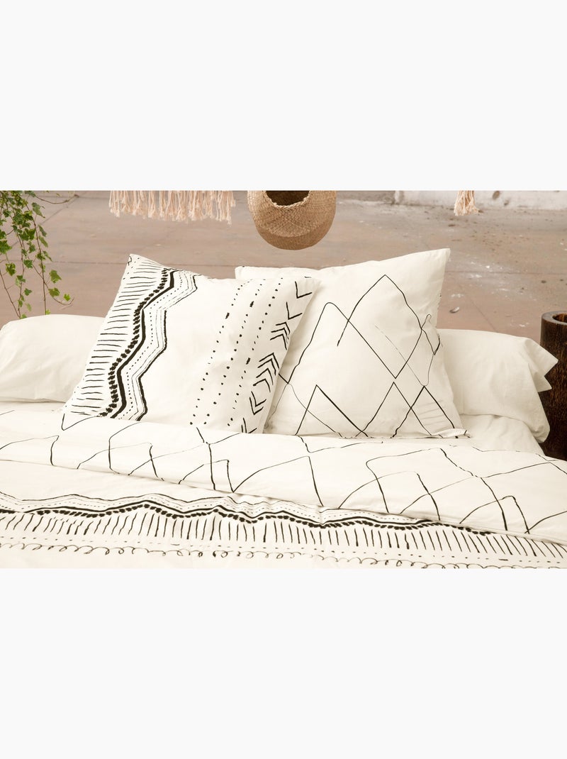 Parure de lit + 2 taies d’oreiller – coton 57 fils – motif berbère Beige - Kiabi