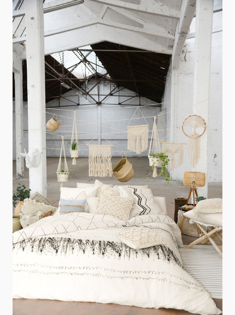 Parure de lit + 2 taies d’oreiller – coton 57 fils – motif berbère Beige - Kiabi