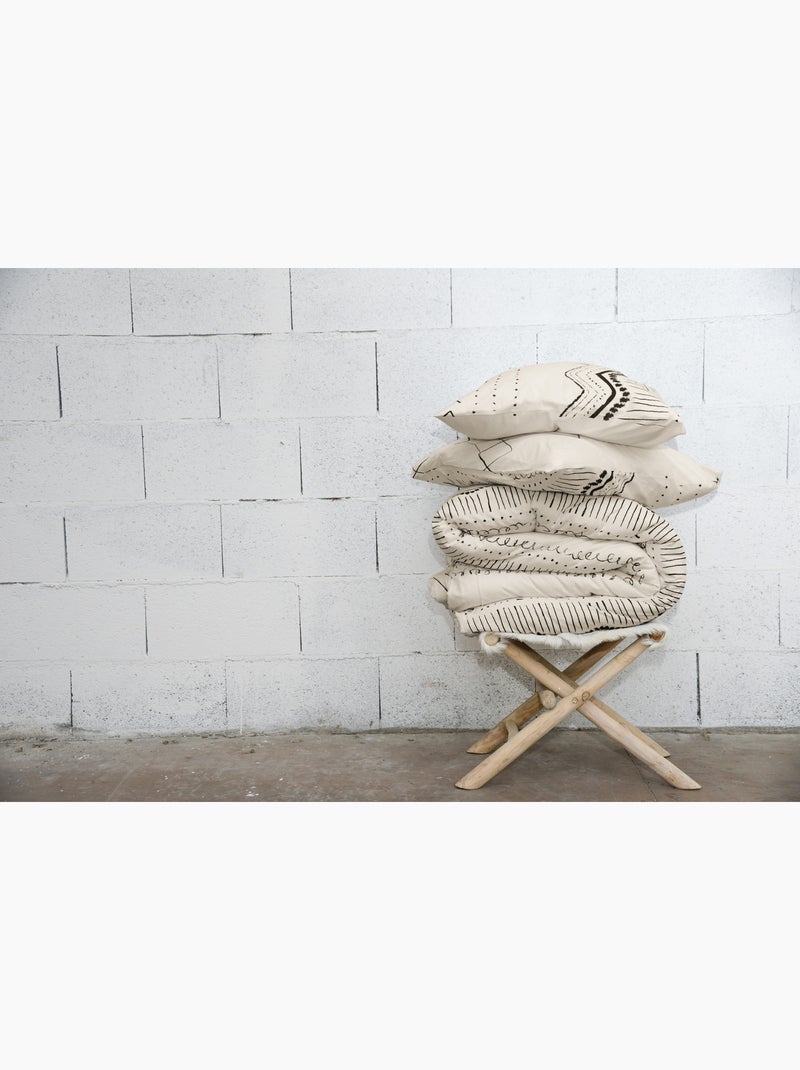 Parure de lit + 2 taies d’oreiller – coton 57 fils – motif berbère Beige - Kiabi