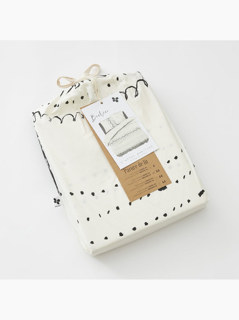 Parure de lit + 2 taies d’oreiller – coton 57 fils – motif berbère Beige - Kiabi