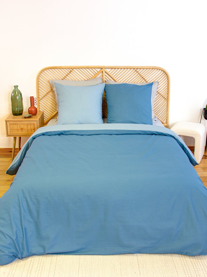 Parure de lit + 2 taies d'oreiller en coton uni 240x220 - 260x240 Bleu - Kiabi