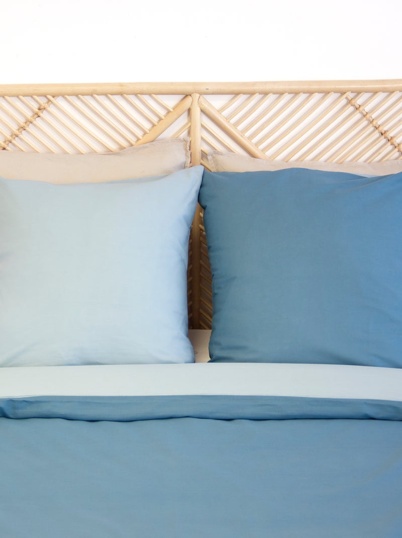 Parure de lit + 2 taies d'oreiller en coton uni 240x220 - 260x240 Bleu - Kiabi