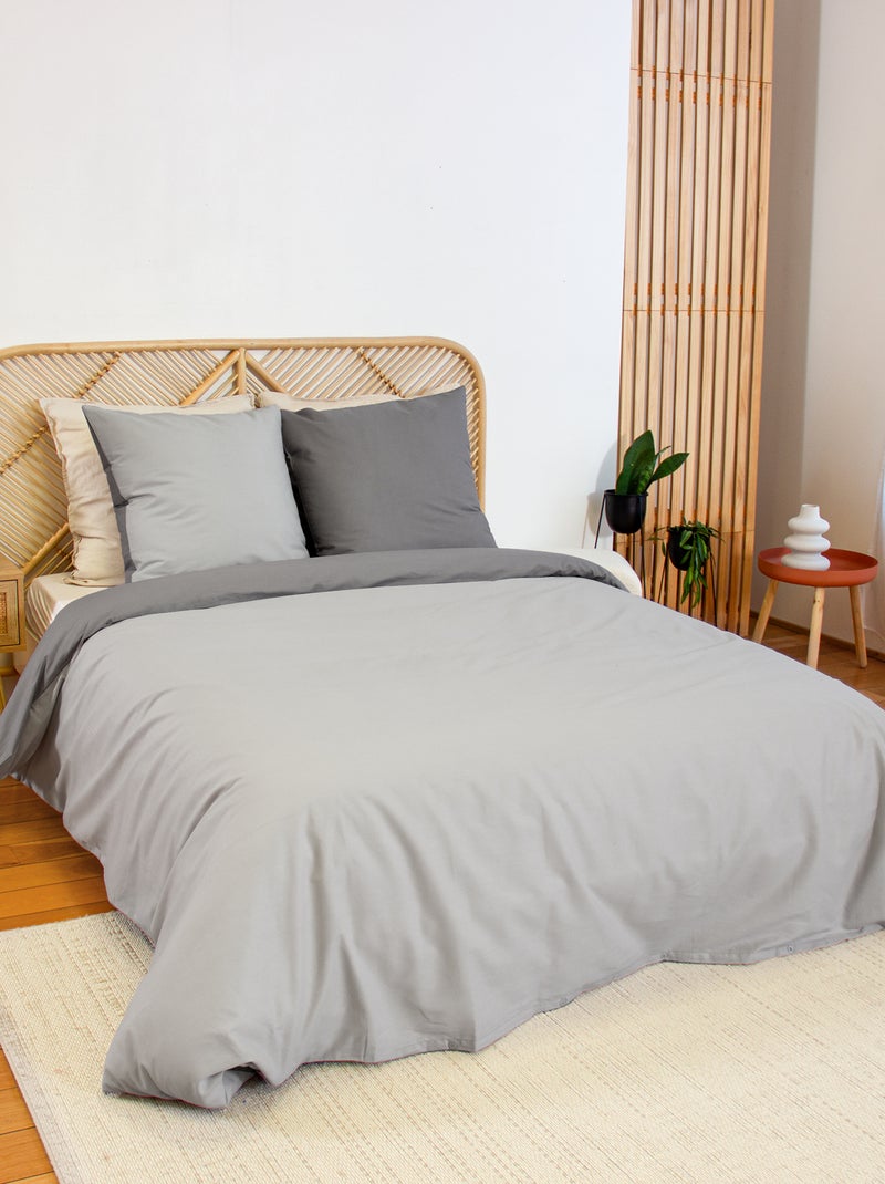 Parure de lit + 2 taies d'oreiller en coton uni 240x220 - 260x240 Gris - Kiabi