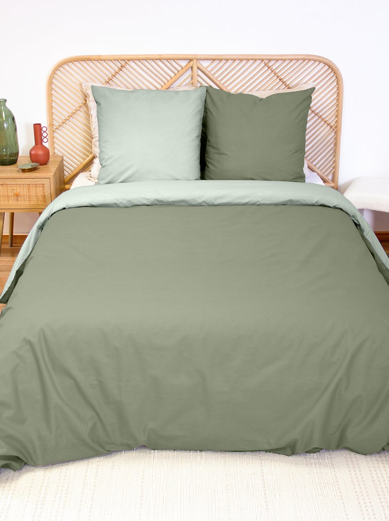 Parure de lit + 2 taies d'oreiller en coton uni 240x220 - 260x240 Vert - Kiabi