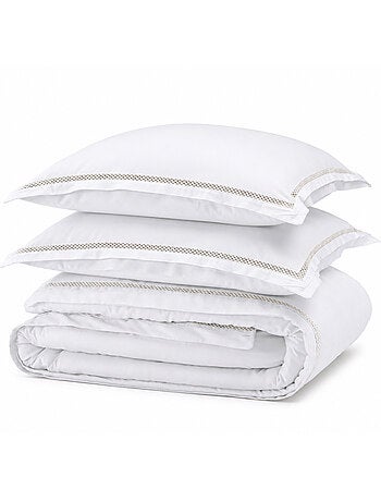 Parure de lit + 2 taies d’oreiller satin de coton 120 fils brodé autrefois