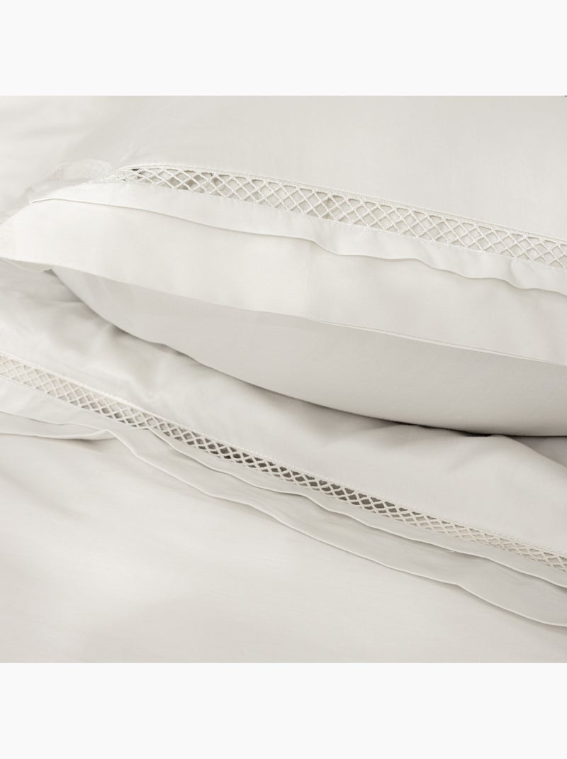 Parure de lit + 2 taies d’oreiller satin de coton 120 fils brodé autrefois Blanc - Kiabi