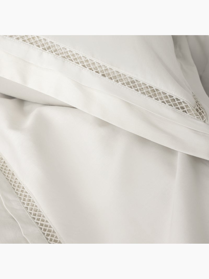 Parure de lit + 2 taies d’oreiller satin de coton 120 fils brodé autrefois Blanc - Kiabi