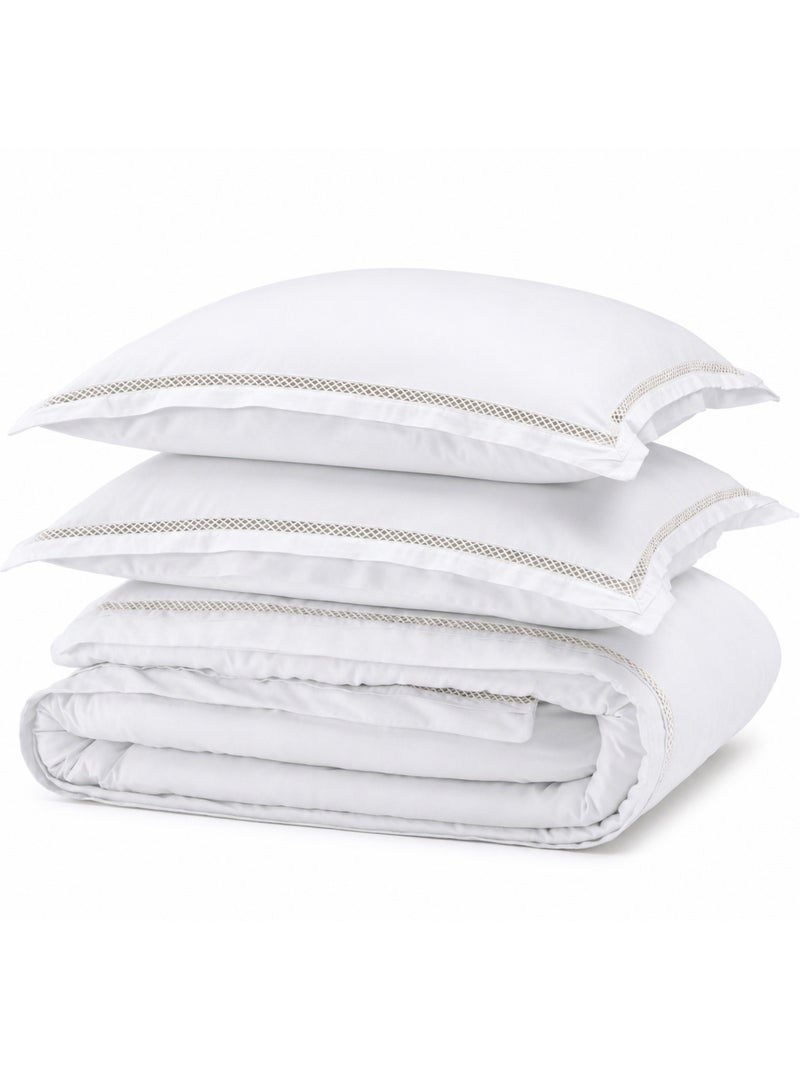 Parure de lit + 2 taies d’oreiller satin de coton 120 fils brodé autrefois Blanc - Kiabi