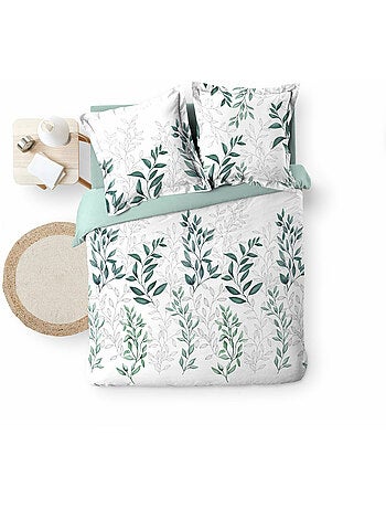 Parure de lit + 2 taies – Percale 78 fils – WENDY – Imprimé feuillage