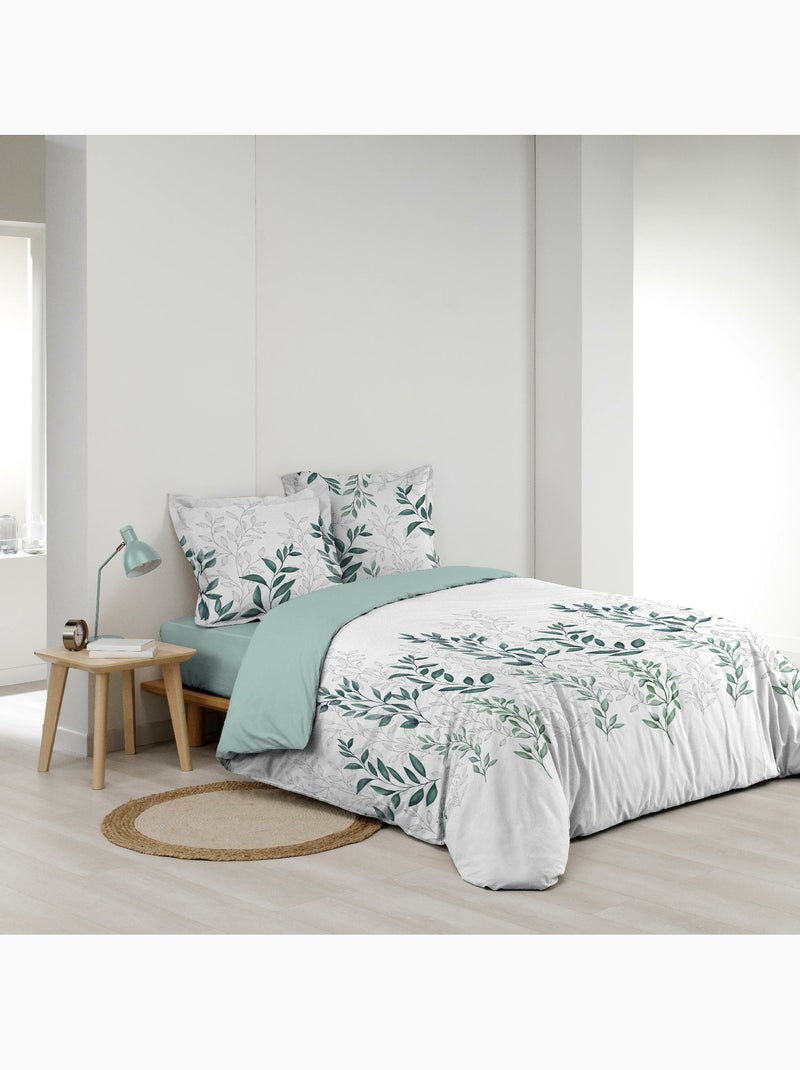 Parure de lit + 2 taies – Percale 78 fils – WENDY – Imprimé feuillage Vert - Kiabi
