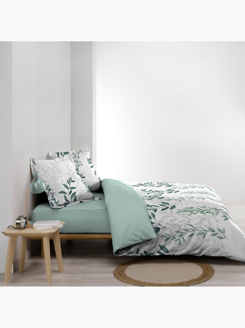 Parure de lit + 2 taies – Percale 78 fils – WENDY – Imprimé feuillage Vert - Kiabi