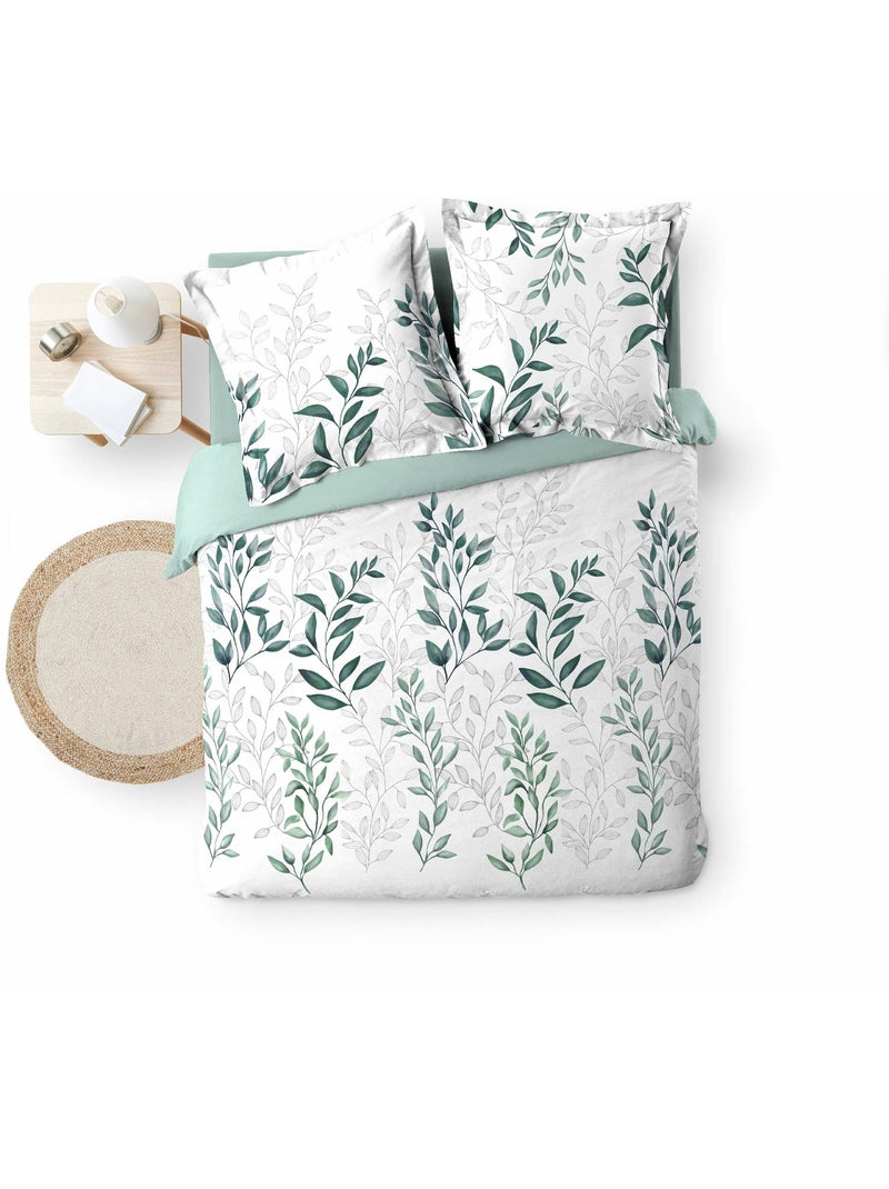 Parure de lit + 2 taies – Percale 78 fils – WENDY – Imprimé feuillage Vert - Kiabi