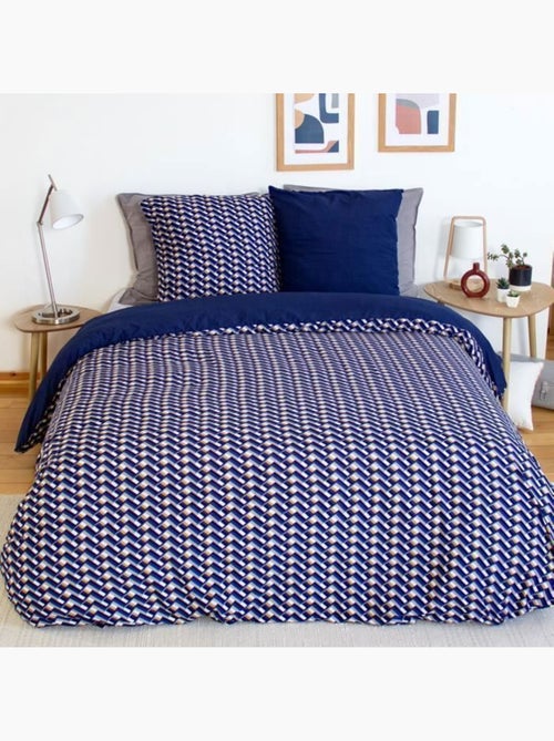 Parure de lit 220x240 cm - cote deco - géométrique bleu jaune - microfibre - 2 taies 63x63 cm - Kiabi Parure de lit 220x240 cm - cote deco - géométrique bleu jaune - microfibre - 2 taies 63x63 cm - Kiabi
