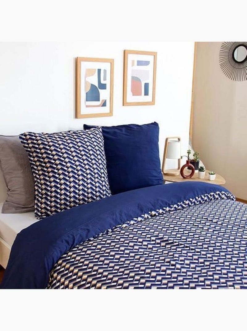 Parure de lit 220x240 cm - cote deco - géométrique bleu jaune - microfibre - 2 taies 63x63 cm Bleu - Kiabi