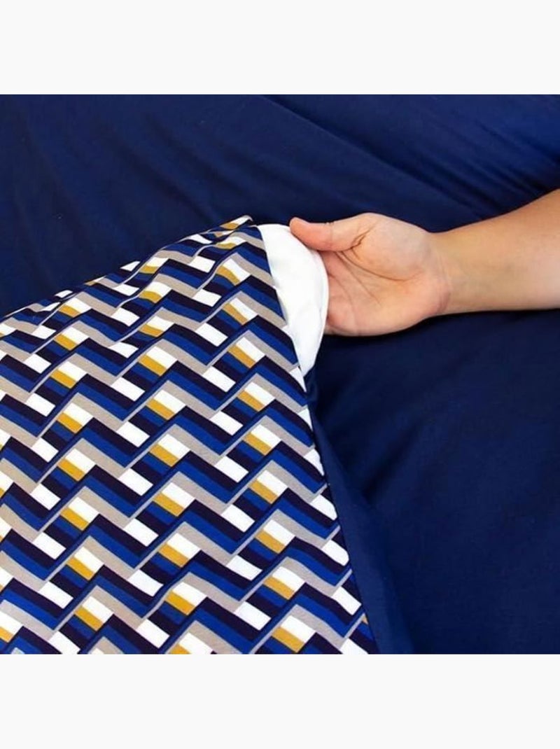 Parure de lit 220x240 cm - cote deco - géométrique bleu jaune - microfibre - 2 taies 63x63 cm Bleu - Kiabi
