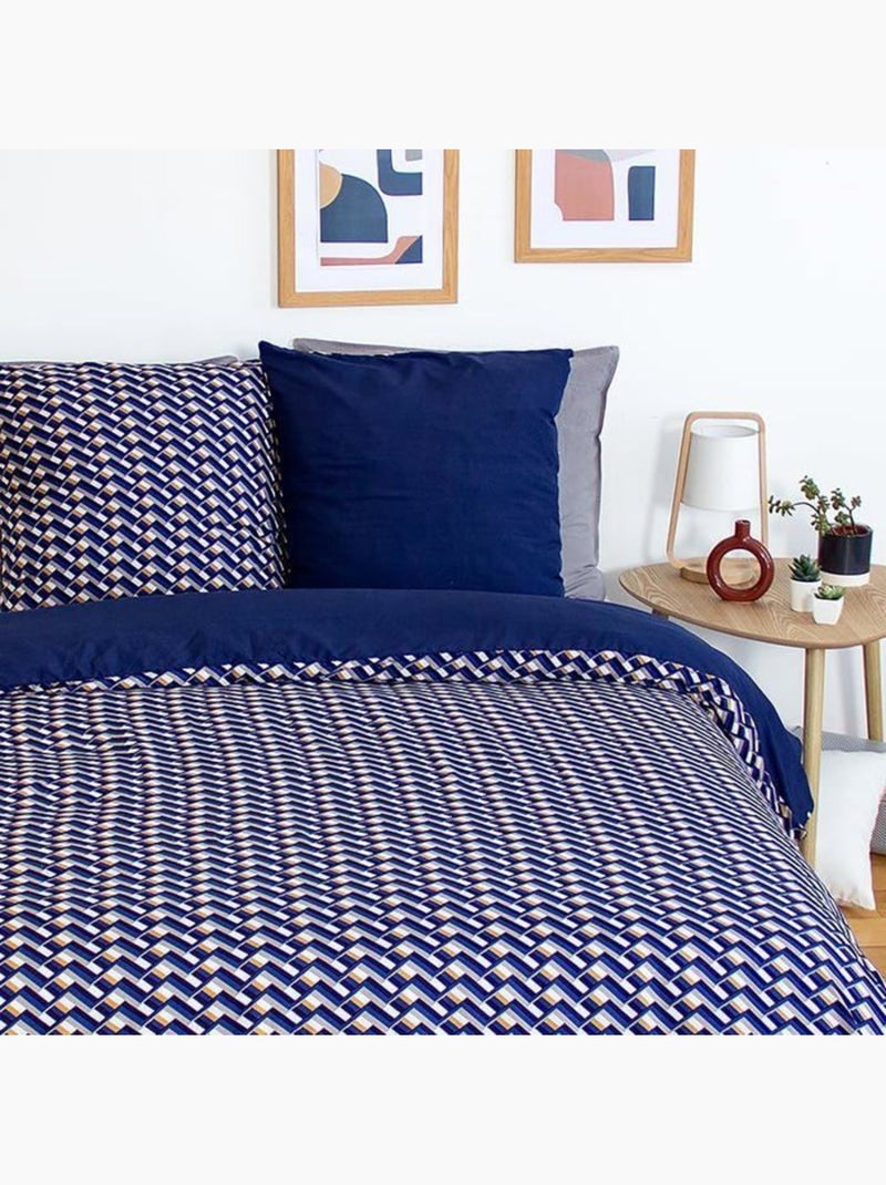 Parure de lit 220x240 cm - cote deco - géométrique bleu jaune - microfibre - 2 taies 63x63 cm Bleu - Kiabi