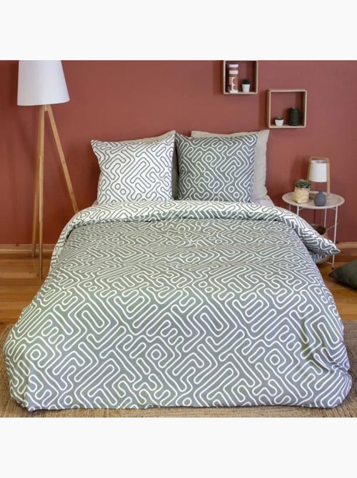 Parure de lit 220x240 cm - cote deco - géométrique gris et blanc - microfibre - réversible - adulte - Kiabi Parure de lit 220x240 cm - cote deco - géométrique gris et blanc - microfibre - réversible - adulte - Kiabi