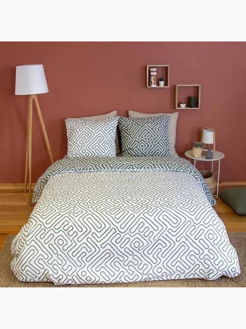Parure de lit 220x240 cm - cote deco - géométrique gris et blanc - microfibre - réversible - adulte Blanc - Kiabi