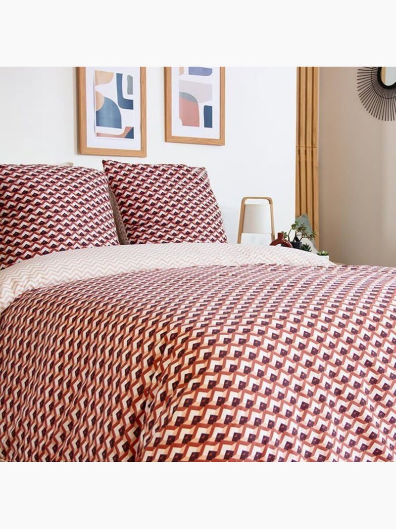Parure de lit 220x240 cm - cote deco - imprimé géométrique - microfibre - rouge blanc - adulte Rouge - Kiabi