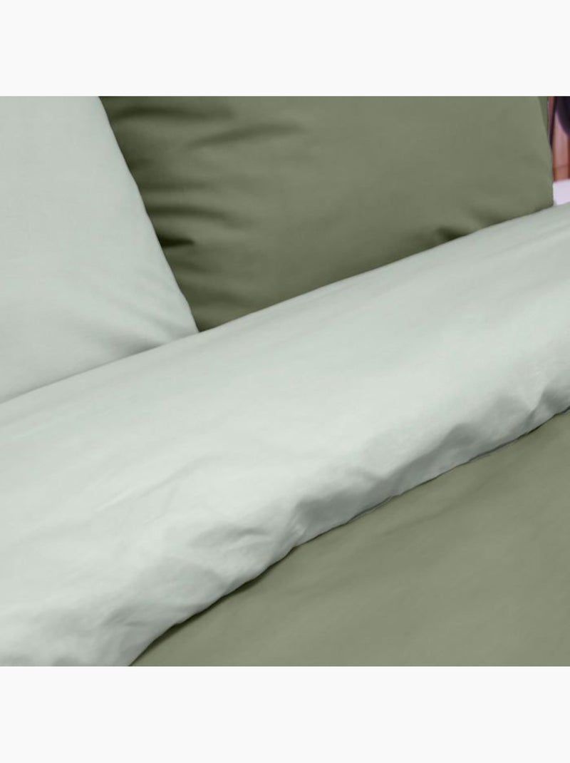 Parure de lit 220x240 cm côté déco 100% coton bicolore vert - housse de couette + 2 taies 63x63 cm Vert - Kiabi