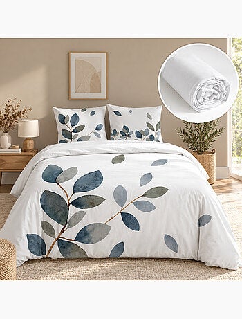 Parure de lit 240 x 220 cm 100% coton 42 fils joyce + drap housse