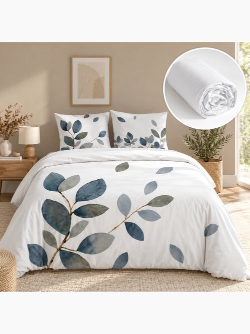 Parure de lit 240 x 220 cm 100% coton 42 fils joyce + drap housse - Kiabi Parure de lit 240 x 220 cm 100% coton 42 fils joyce + drap housse - Kiabi