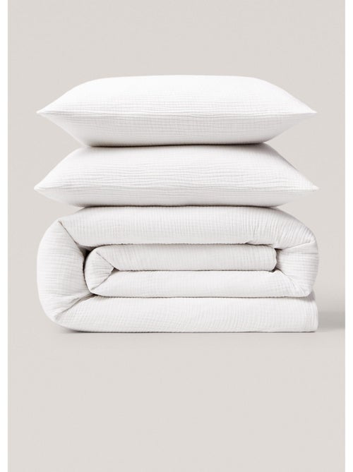 Parure de lit 240 x 220 cm + 2 taies en Gaze de coton 57 fils Angelia Blanc - Kiabi