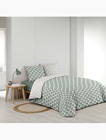 Parure de lit 240x220 cm + 2 taies – Microfibre imprimée DIANE – Motif vert d’eau & or