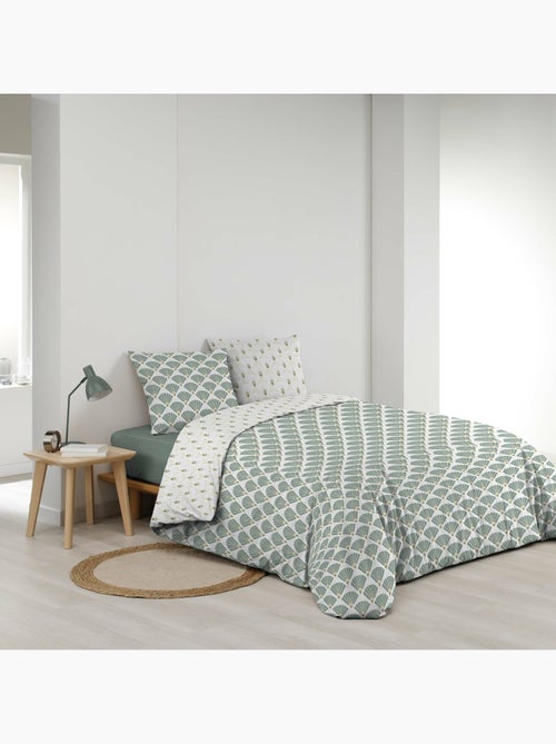 Parure de lit 240x220 cm + 2 taies – Microfibre imprimée DIANE – Motif vert d’eau & or - Kiabi