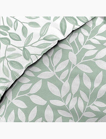Parure de lit 240x220 cm + 2 taies – Microfibre imprimée SEQUOIA – Motif feuillage vert sauge